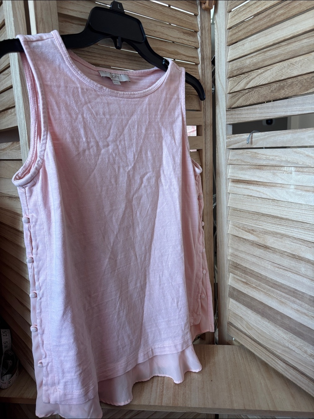 LOFT Light Pink Layered Button-Side Tank Medium